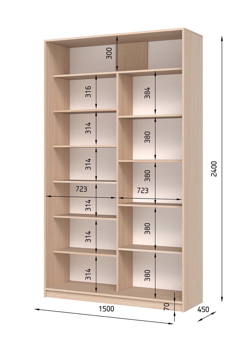 Шкаф-купе E-Line ШК 2.2 Ясен серфсайд 450х1500х2400