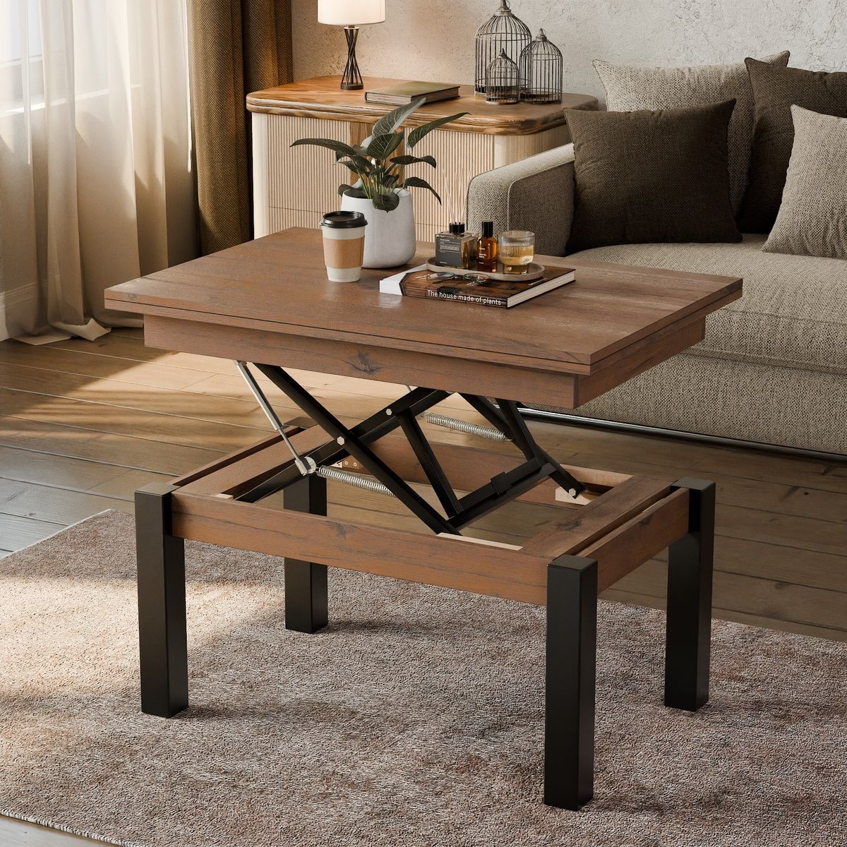 Dining table transformer Neman BUTTERFLY Metal Macadamia Walnut / Black