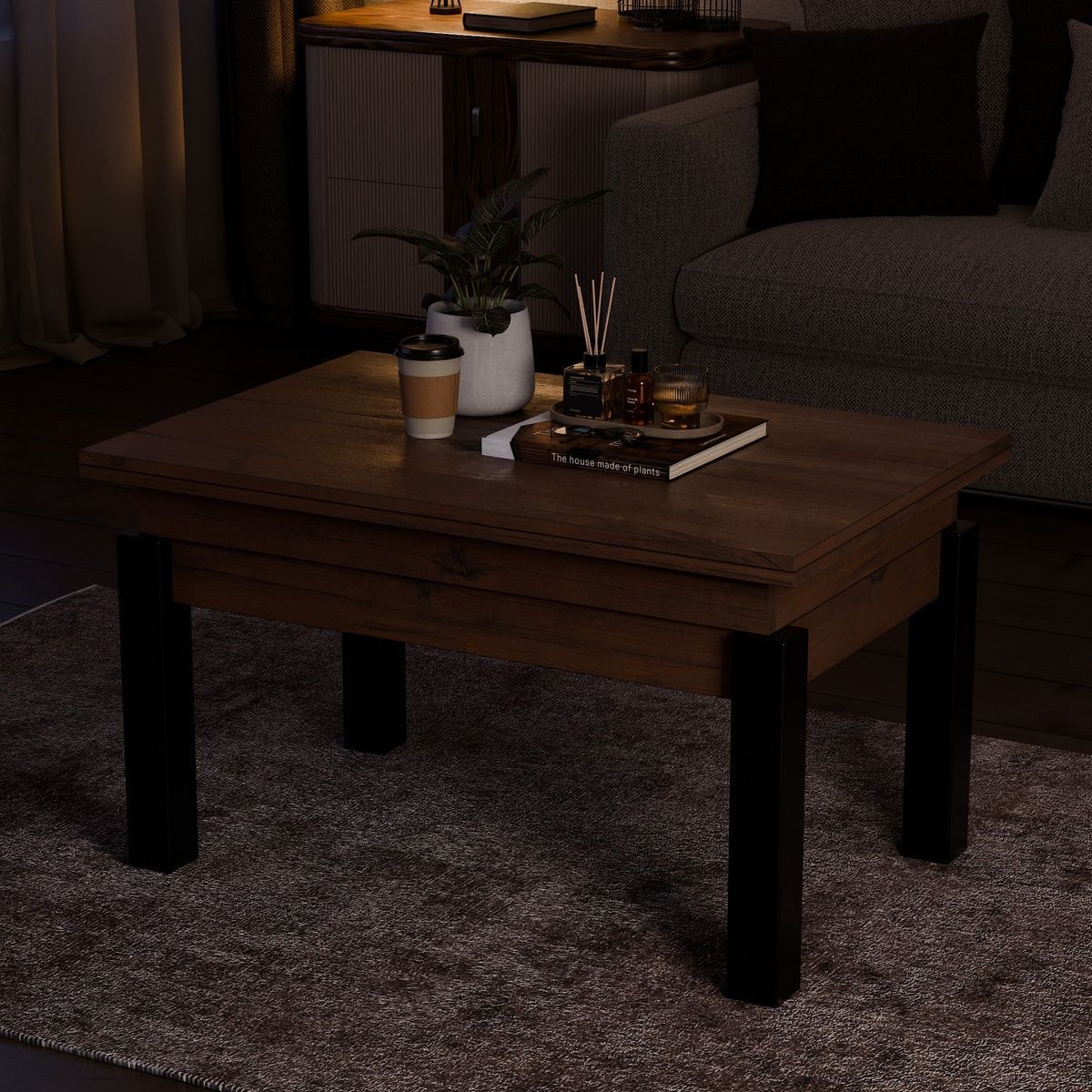 Dining table transformer Neman BUTTERFLY Metal Macadamia Walnut / Black
