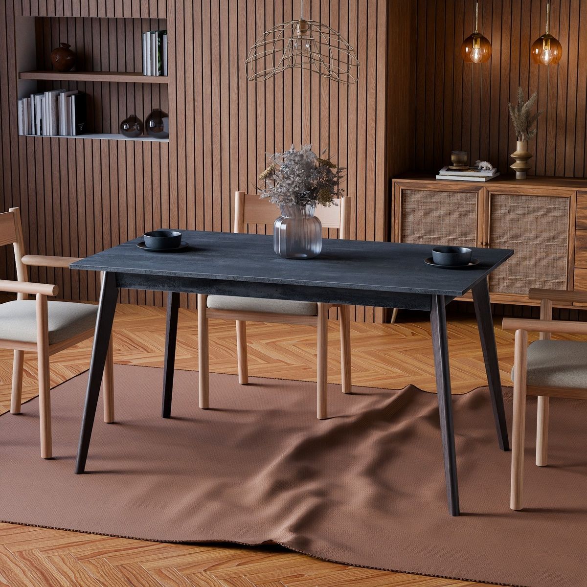 Dining Table Neman BON 1380x780 Chipboard Coal Stone 18 mm/Wenge