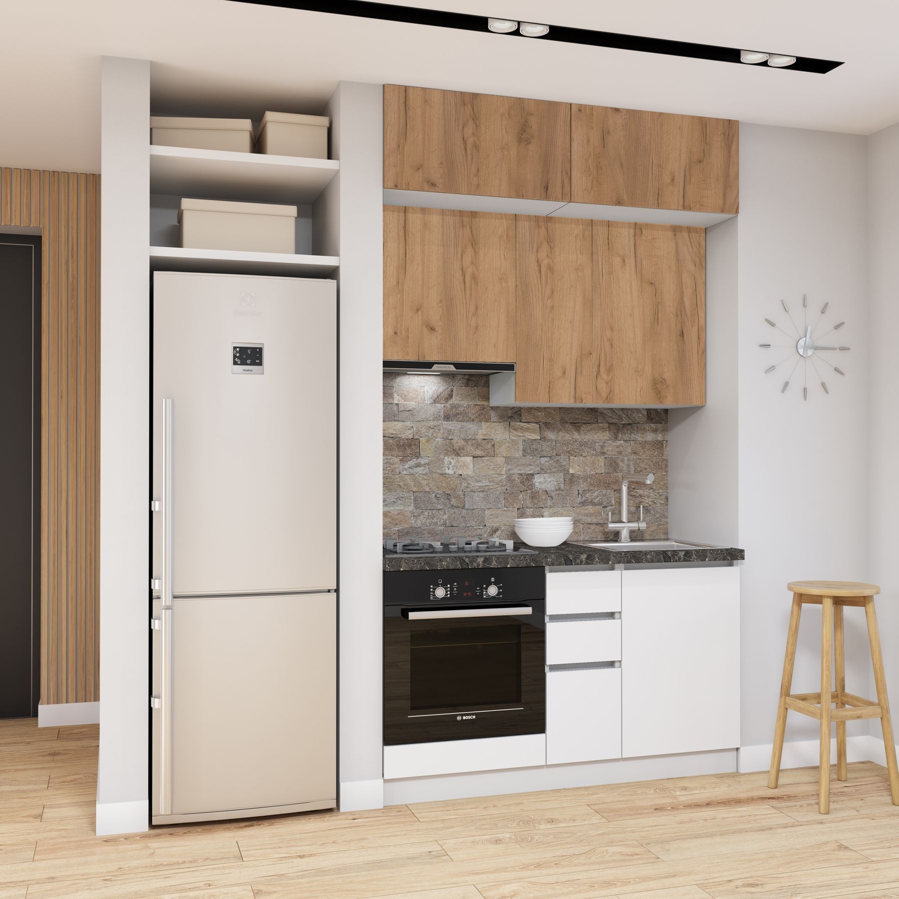 Ready-made Kitchen Neman E-Line Chipboard 140 Gold Craft Oak/White at € ...