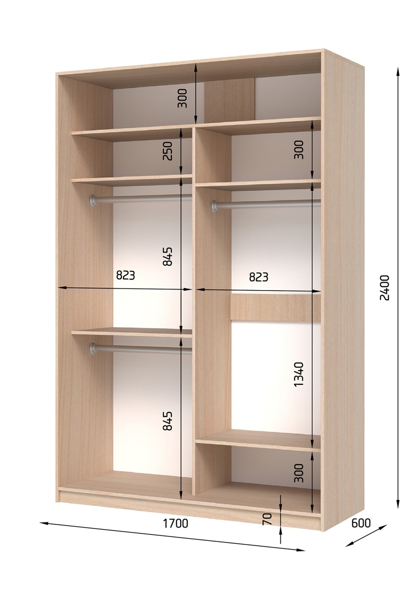 Шкаф-купе E-Line ШК 2.3 Дуб крафт золотой 600x1700x2400