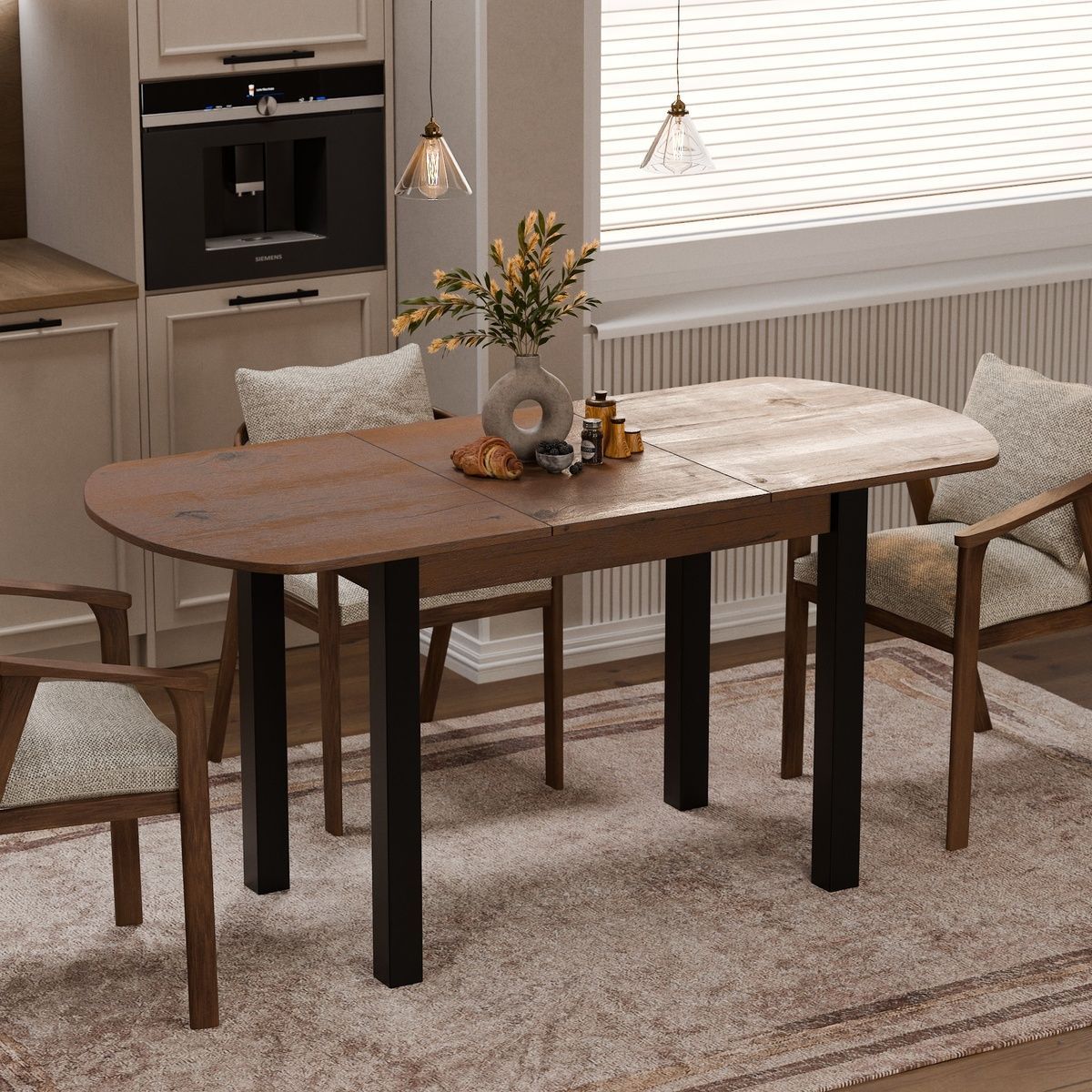 Extendable Dining Table Neman MODERN Macadamia Nut/Black