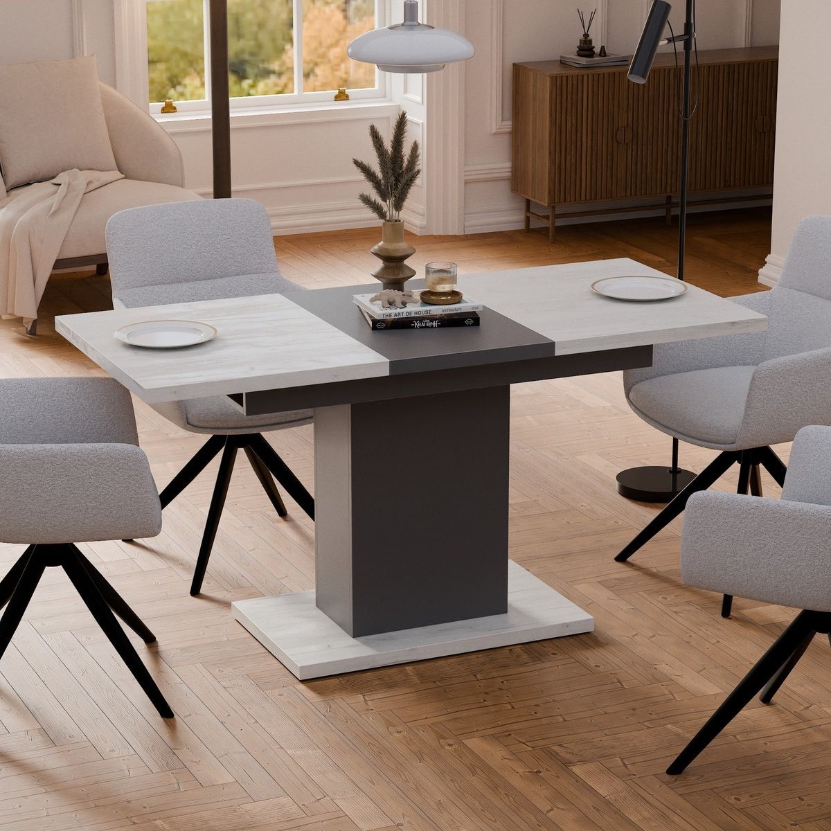 Extendable Table Neman GRACE White Craft Oak/Graphite